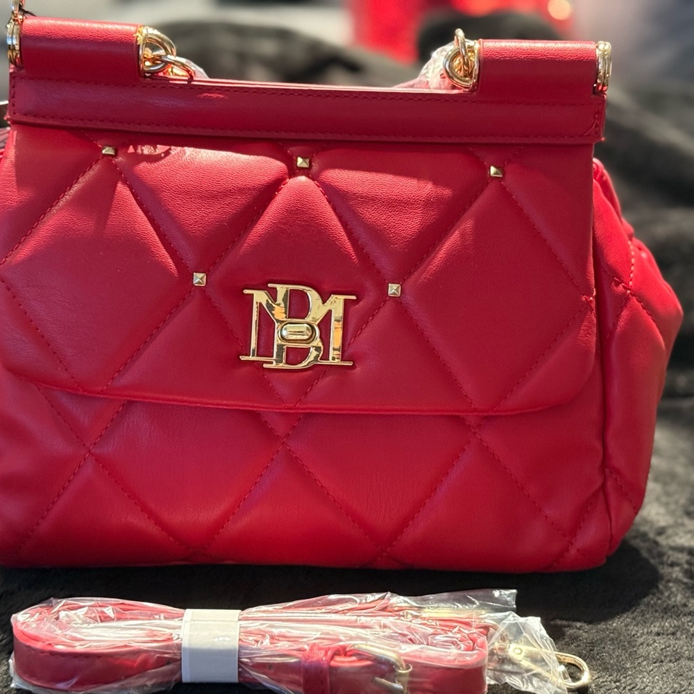 Badgley Mischka Red Quilted Shoulder Bag